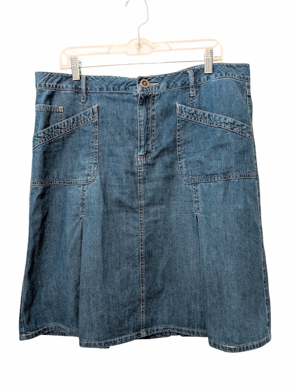 French Cuff Denim Skirt Knee-length Kick Pleats 5 Pockets Women Size 14